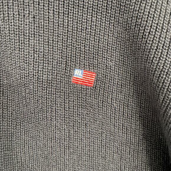 Polo Jeans Co Rib Knit 1/4 Zip Sweater Mens Large Black US Flag Ralph Lauren - Picture 4 of 8